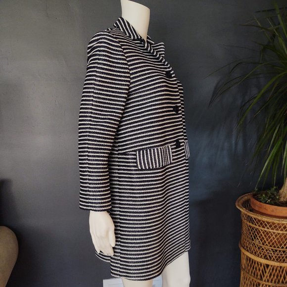 Tory Burch navy and white striped raffia coat-style Elaina - Picture 3 of 15